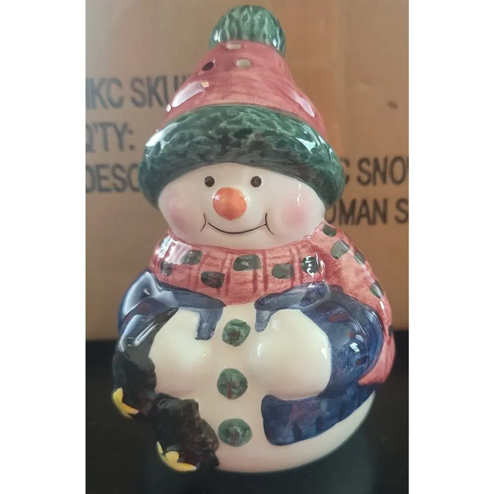 Vtg 2000s Mr. & Mrs. Snowman Salt & Pepper Shaker Set Christmas Ceramic W/Box